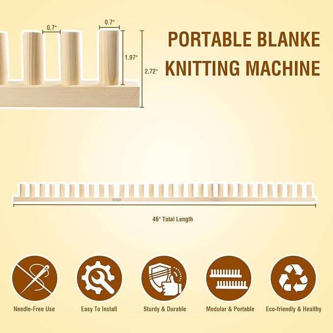 Chunky Blanket Loom Knitting Looms and Boards, Adjustable Size Wooden Loom for Blanket, No Needles Required Hand Knitting Kit for DIY Yarn Craft, Home Decor, Stress Relief, Beginner Friendly (46 in)