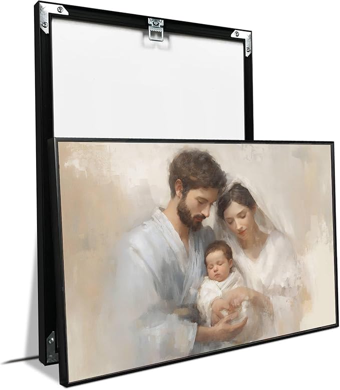 Holy Family Biblical Poster Vintage Christmas Canvas Painting Religious Painting Christian Wall Decor Nativity Scene Print Indoor Decor for Home Church Nursery Offices Living Room Framed Ready to Hang