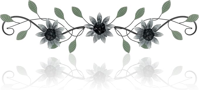 KHJCXS Metal Wall Art Modern Minimalist Metal Flowers Indoor Decor Horizontal Wall Art Iron Artwork,for Over Door,Bedroom,Living Room,Kitchen,Officel Scroll Decor(Black)