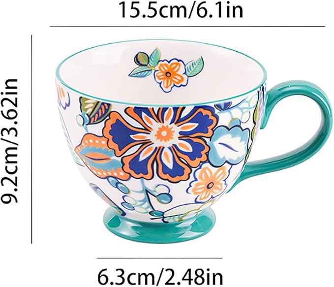 Autumn Handmade Large Ceramic Coffee Mug (20oz) Cute Cereal Vintage Flower Mugs Cozy Fall Gift Cup for Breakfast Oatmeal Tea & Hot Drinks with Floral Design
