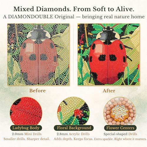 DIAMONDOUBLE Diamond Art Kits for Women & Beginners, 12x16 5D Full Drill Small Diamond Painting on Velvet Canvas, Ladybug Design, Easy DIY Paint by Diamonds with Mixed Acrylic Round & Mini Diamonds - Image 3