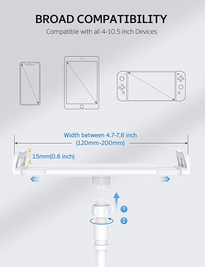 SHAWE Gooseneck Tablet Holder Phone Stand, Flexible Tablet Mount for Bed, 360 Adjustable Lazy Arm Holder Clamp Mount for iPad Air Pro mini, Samsung Galaxy Tabs, iPhone, Switch, 4.0~10.5" (White)