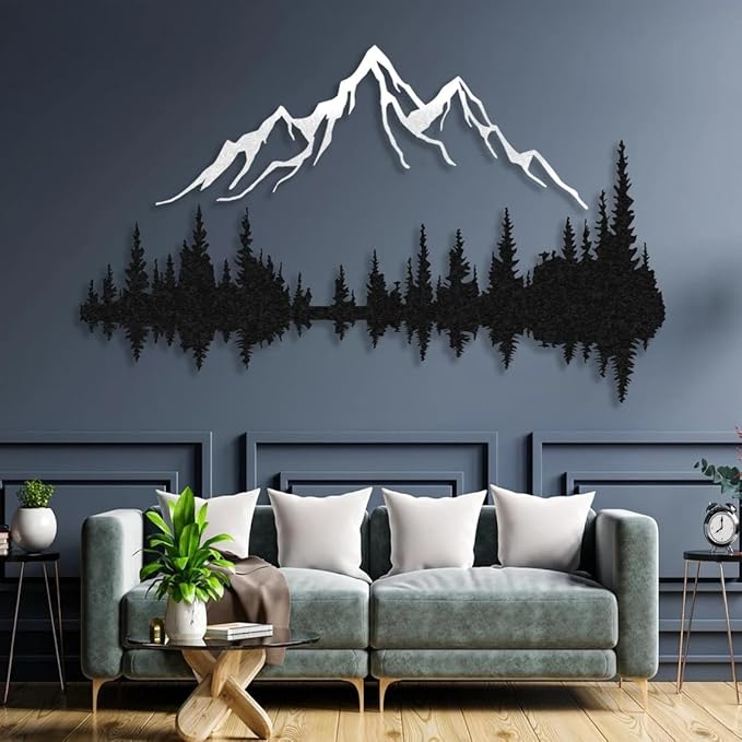 Metal Wall Art | Mountain & Forest Wall Sculptures | Rustic & Modern Wall Decor for Living Room, Home, Bedroom, Office, Kitchen & Outdoor (White, 38.58'' x 25.72'' IN)