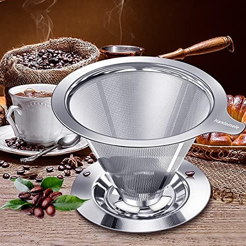Hanlomele Pour Over Coffee Dripper, Paperless Reusable Coffee Filter, Pour Over Coffee Maker for Single Cup Brew, Double Mesh Design of Stainless Steel Cone Filter for Perfect Extraction (1-4 Cup) - Image 6