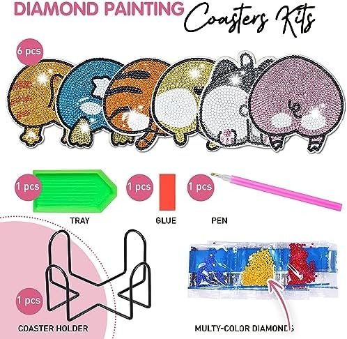 6 pcs Diamond Painting Coasters | Diamond Art Coasters | Animal Butt Diamond Art Painting | Perfect Art Craft Gift for Animal Lover, Dad, Mom, Grandparents, Brother, Sister. - Image 3