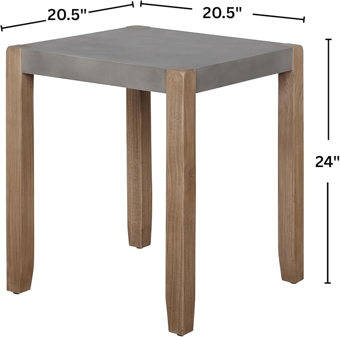Newport End Table - 21 in. Square Faux Concrete Top with Light Amber Wood Frame, Modern Rustic Industrial Style, Sturdy Design for Living Room, Bedroom, Lounge, 20.5 in. W x 24 in. H, Easy Assembly