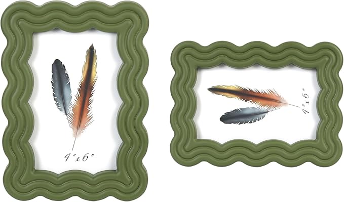 5x7 Picture Frame, Display Pictures 5x7 with Mat, Wavy Edge Wood Photo Frame for Tabletop and Wall Hanging, with Clear Plexiglass for Vertical or Horizontal Display, Green, 1 Pack