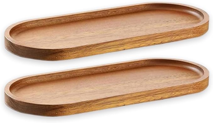 2 Pack Solid Wood Serving Platters and Trays of Natural Wood with Edge,Rectangular Avoid Sliding and Spilling Food (Walnut Trays x 2Pack) (Acacia Wood Platters 2 Pack)