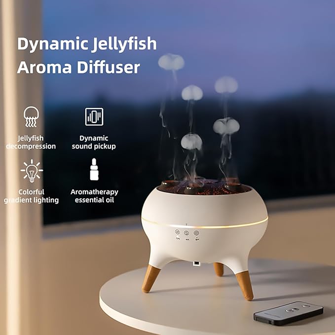 Dynamic Jellyfish Diffuser Humidifier, 7 Colors LED Lights 250ml Essential Oil Diffuser,Remote Control Humidifier for Bedroom & Office