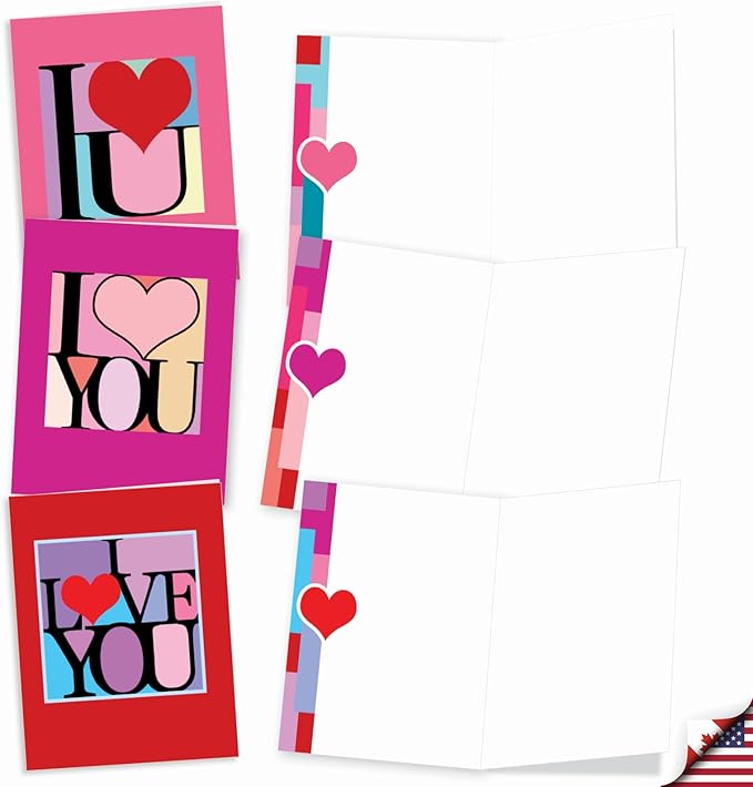 The Best Card Company - 20 Cute Boxed Cards (4 x 5.12 Inch) - Assorted Blank Set (10 Designs, 2 Each) - Love Squares AM8991OCB-B2x10