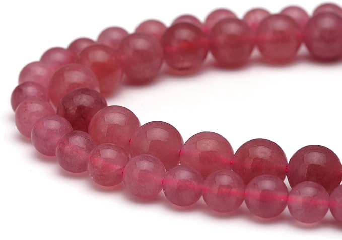 Youngbling Natural Crystal Beads for Jewelry Making,8mm Strawberry Quartz Polished Round Smooth Stone Beads for Bracelet Necklace 15 Inch