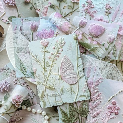 138Pcs Scrapbook Paper Textured Journaling Scrapbooking Supplies Kit Decorative Craft Paper Assorted for Junk Journals Card Crafts Making, Flower Grass Letter - Image 5