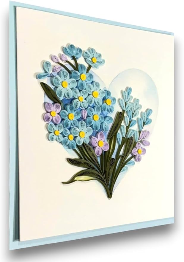 Quilling Greeting Card Handmade Forget-Me-Not Floral Design Heart Detail Romantic Gift for Her Birthday Anniversary Valentine’s Day Special Occasion Keepsake Unique Love Paper Art