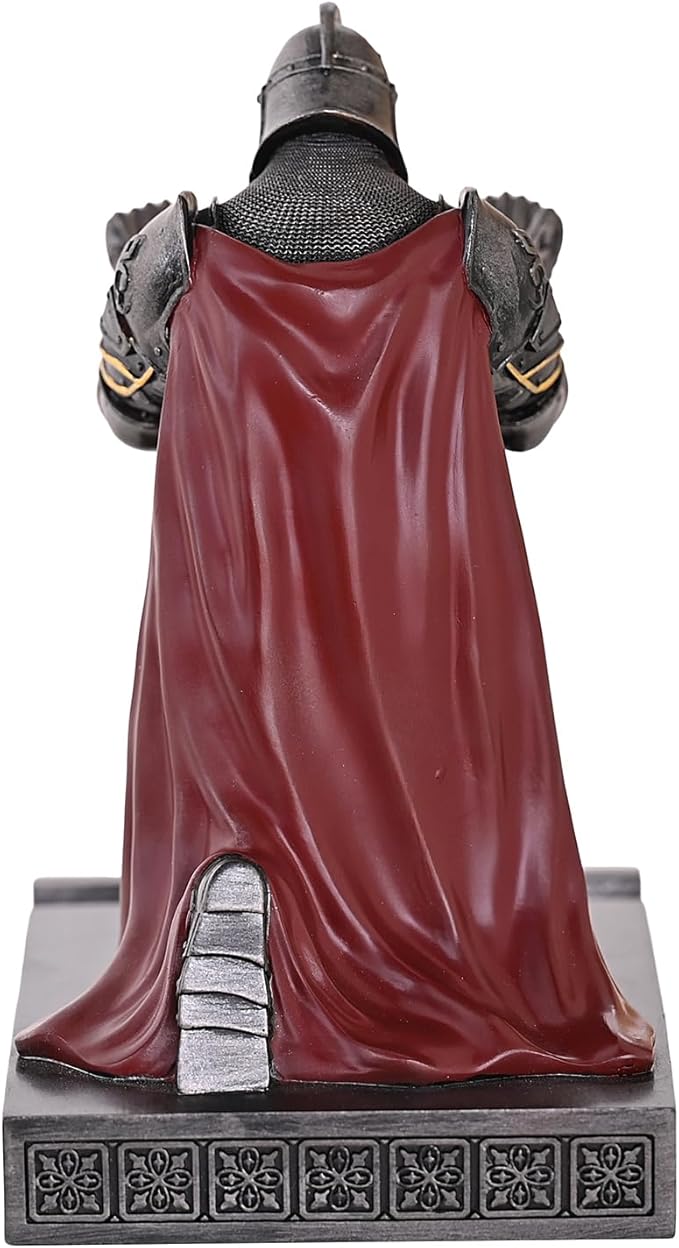 King's Guard Leader Cloak Warrior Knight Pen Holder Mobile Phone Stand, Ornament Knight Statue, Pen Stand Paperweight for Office and Home (Iron)