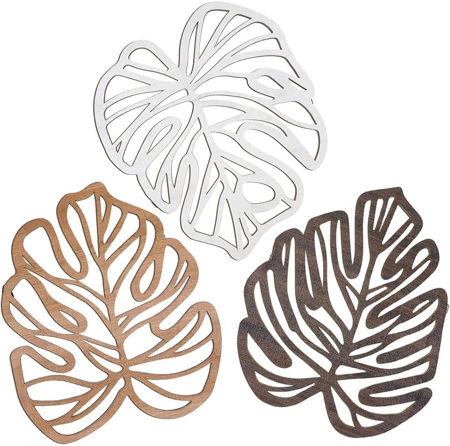 Palm Leaves Wood Wall Decor , 3Pcs Tropical Wall Art Jungle Decor, Wooden Natural Leaves Plant Wall Decor, Vintage Tropical Plant Plaque for Home Living Room Kitchen Bedroom Bathroom & Garden, Vintage Brown - Image 2
