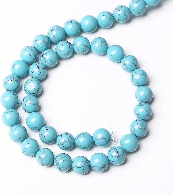 61PCS 6mm Natural Stone Beads Blue Turquoise Round Loose Gemstone Beads for Jewelry Making DIY Bracelet Necklace 15 Inch (6mm, Blue Turquoise)