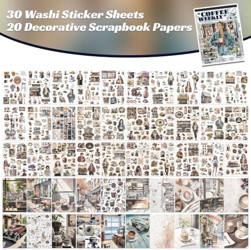 Coffee Stickers for Journaling, Aesthetic Washi Scrapbook Sticker Book Set - Image 5