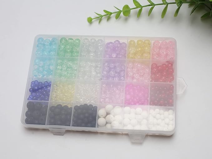 Pamir Tong 848PCS Crackle Glass Round Beads - 6mm 8mm 10mm Imitative Jade for Jewelry Making, Earrings, Necklaces, and DIY Crafts