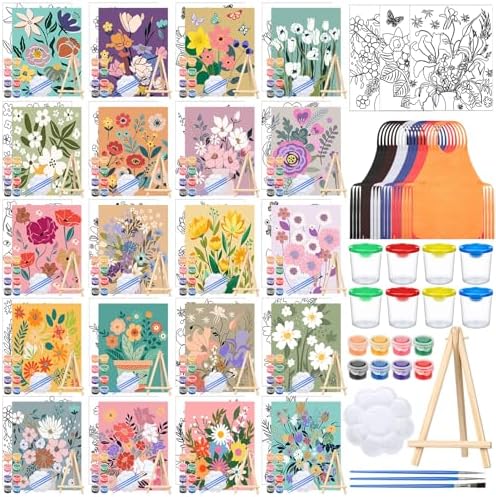 Sherr 140 Pcs 20 Set Pre Drawn Canvas Painting Kit, Flower by Sherr