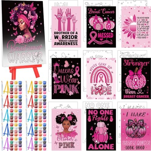 Blosssound 10 Set Breast Cancer Pre Printed Canvas Painting Kits 5"x7" by Blosssound