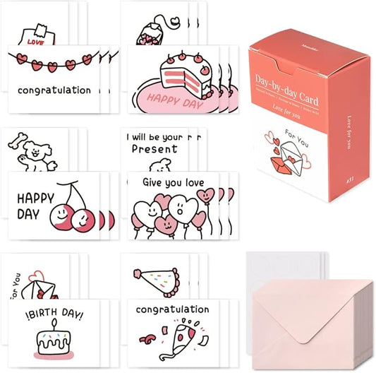 Monolike Day-by-day Card, Love for you Ver.1 - Mix 36 Mini Single cards, 36 envelopes, 36 stickers Package