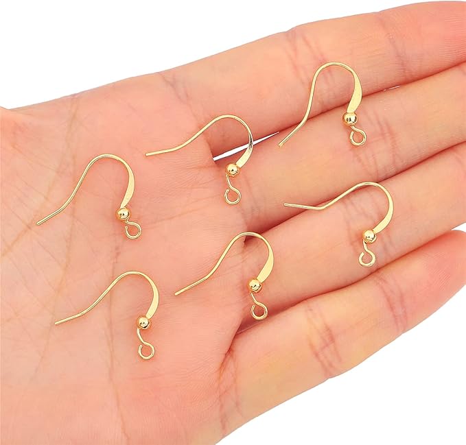 18K Gold Plated Earring Hooks 16x16mm 80pcs with Beads for Jewelry Making Findings