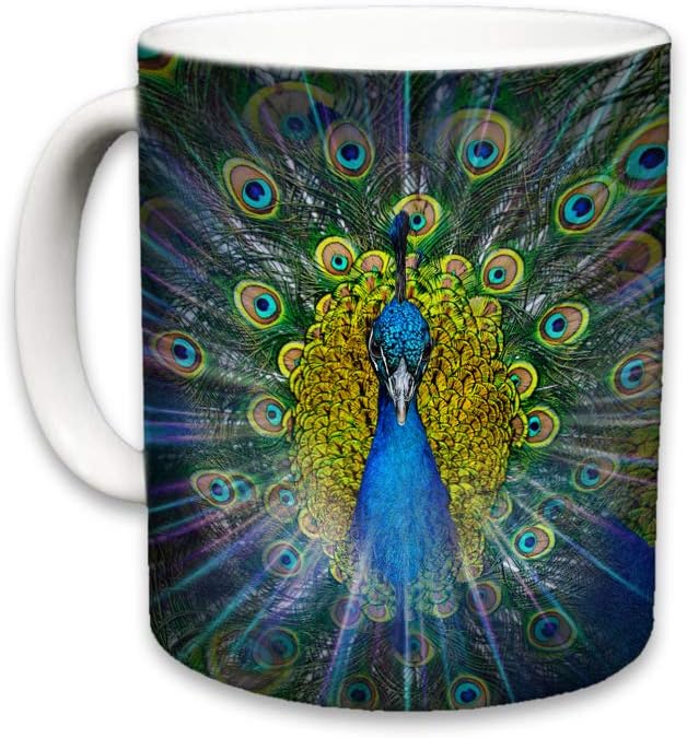 Peacock Mug | Cute Animal Ceramic Travel Mugs | Coffee Lovers Cup | Peacocks Design | Great Novelty Gift | Decorative Home Kitchen Drinkwear | Multi Color | 11 Fl. Oz