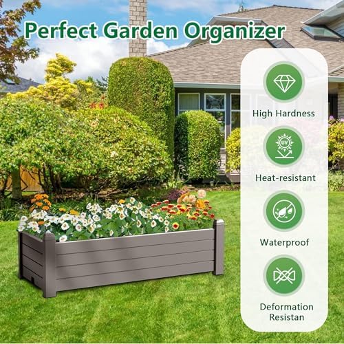 Elevated Raised Garden Bed,Outdoor Large Resin Patio Planter Box Stand Divisible with Drain Plug,Water Monitor for Plants Vegetables Flowers Fruits(Grey) - Image 5