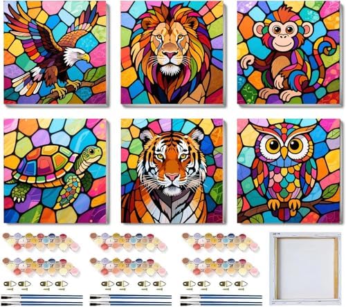 SYDYLH 6 Pack Paint by Numbers Kit for Kids Ages 4-12 / Adult/Teen, Easy DIY Animal Painting Kit with Frame, Beginner Acrylic Paint by Number Canvas 8x8 Inch for Boys Girls Arts Crafts Gift by Unknown