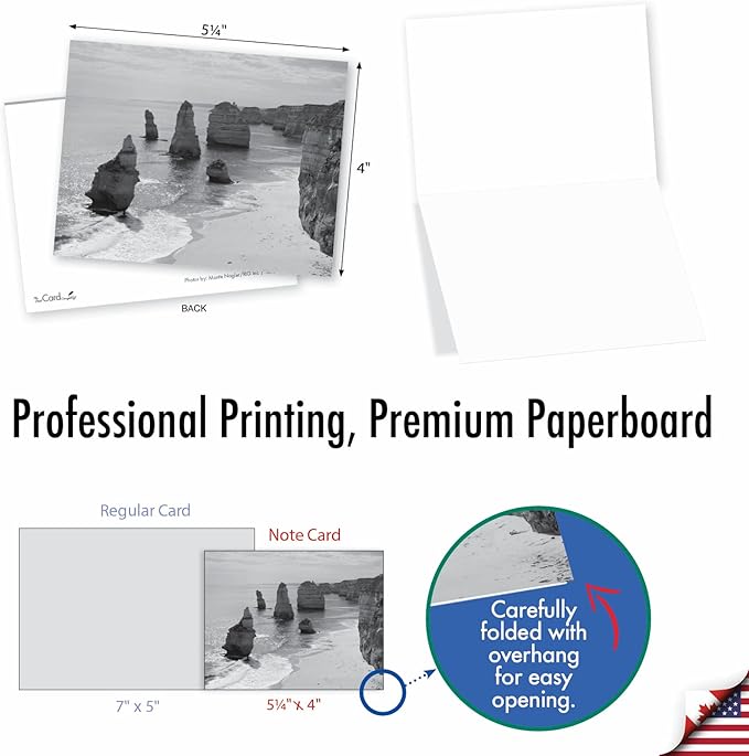 The Best Card Company - 10 Blank Note Cards with Envelopes (4 x 5.12 Inch) - Black & White Photos, Bulk Boxed Set - On the Rocks M3309-NB