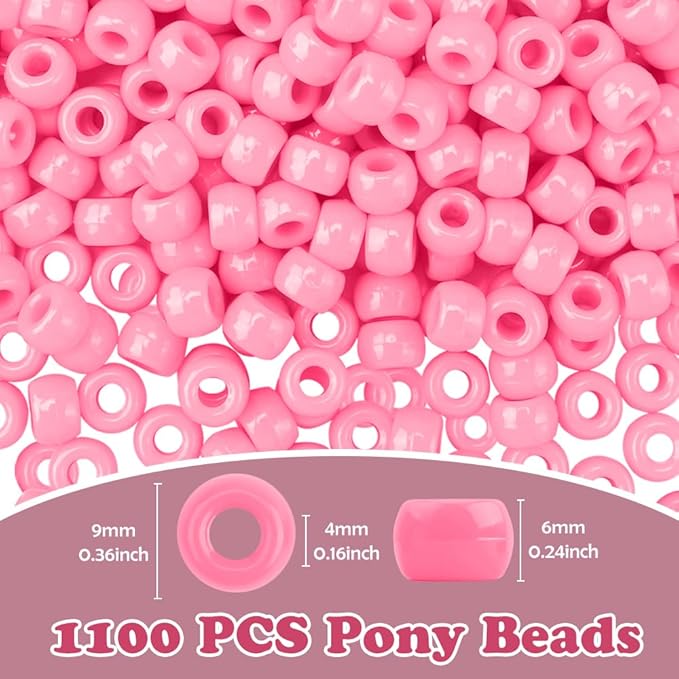 1100pcs Pony Beads,Friendship Bracelet Beads Kit,Bead for Jewelry Making Bracelets Making,Pink Cute Hair Bead for Crafts,Bulk,Jewelry Necklace Keychain Charms Making Supplies