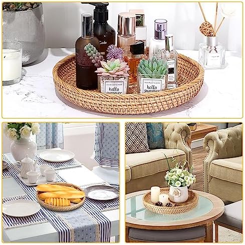 Hipiwe Rattan Key Basket Bowl for Entryway Table, 11.8" Large Wicker Tray - Image 3