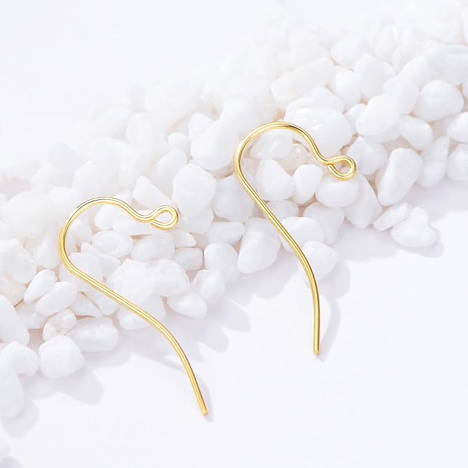 14K Real Gold Earring Hooks for Jewelry Making Fish Hooks 14K Yellow Gold Earring Findings for Earrings Jewelry Making(Style 2)