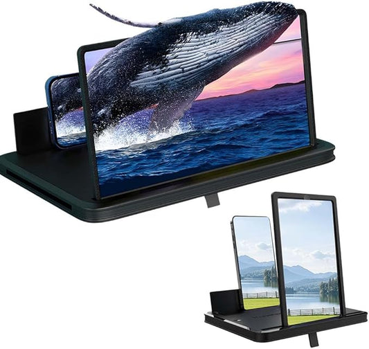 Mobile Phone Magnifier Screen, 3D HD Magnifying Projector Screen Enlarger for Movies Videos and Gaming, Foldable Phone Stand with Screen Amplifier, Compatible with All Smartphones (Black a, 10inch)