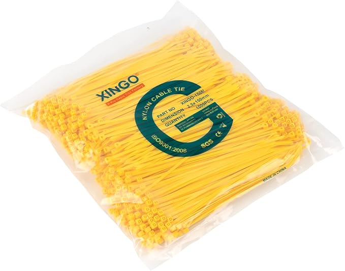 XINGO 1000 PCS 6 inch Cable Zip Ties, 18lb Strength, Small Tie Wraps Self-Locking Nylon Zip Ties for Indoor and Outdoor Use (Yellow)