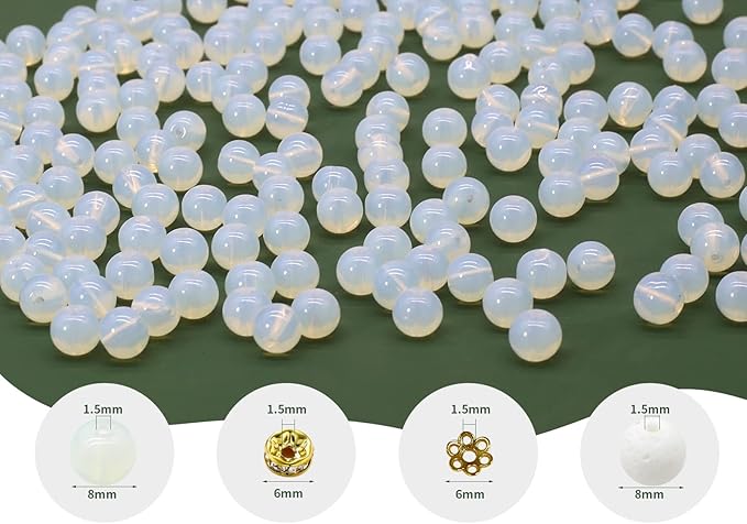 Pamir Tong 500PCS 8mm Milky White Glass Round Beads Bulk,Imitative Jade Beads Kit, Bracelet Space Loose Beads for Jewelry Making Earring, Necklaces, DIY Crafts & Gifts #351