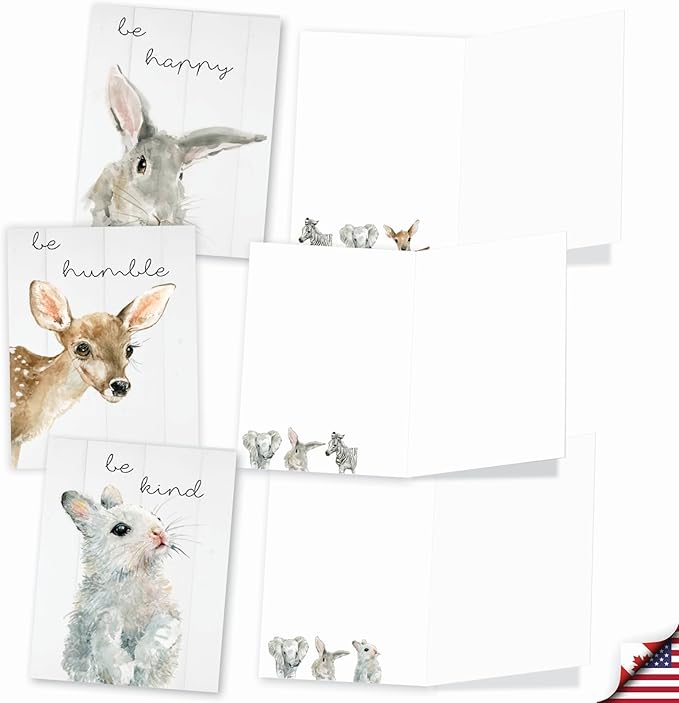 The Best Card Company - 20 Bulk Animal Note Cards Blank (4 x 5.12 Inch) - Fun Assorted Notecards with Envelopes (10 Designs, 2 Each) - Be Wild AM9543OCB-B2x10