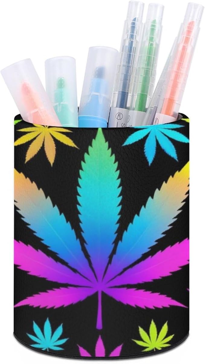 Pen Holder Stand For Desk, Pencil Pen Holder Cup, Desktop Stationery Organizer, Waterproof Multifunctional Office Supplies Cool Weedleaf Neon Tie Dye