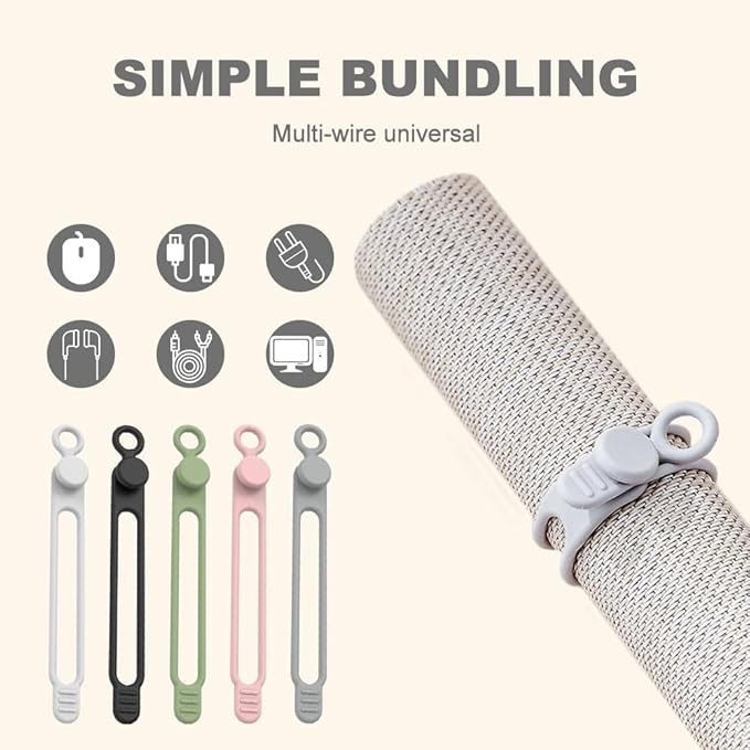 20PCS New Silicone Cable Ties Cable Management Organizer,Data Cable Organizer,4.17 inch Reusable Cord Organizers, Colorful Wire Organizers for Cords.