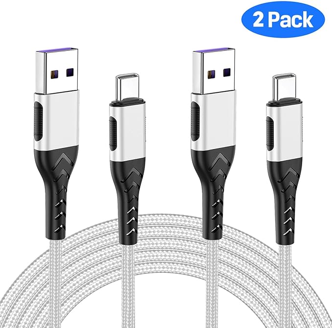 Durcord USB C Cable, 2Pack 6ft Fast USB Type C Charging Cable for Android/Phone/Pad/Laptop, Type C Charger Braided USB Cable Bright Silver