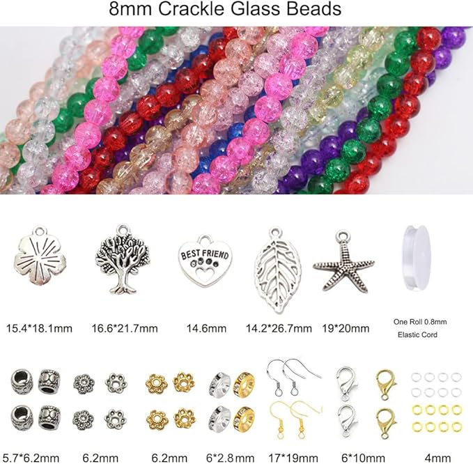 Pamir Tong 720PCS 8mm Crackle Glass Round Bulk, Bracelet Space Loose Smooth Beads for Jewelry Making Earring, Necklaces, and DIY Crafts,Keychains, Lanyards & Adult Crafting