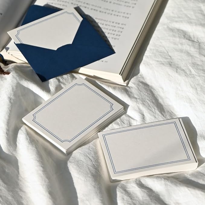 Monolike Day by Day Card, 112 Blank Blue - Mix 48 Mini Single cards, 24 envelopes Package