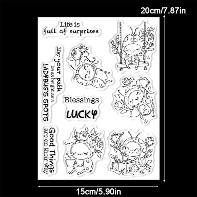 Ladybug Rose Flower Stamps and Cutting Dies for Card Making DIY Transparent Silicone Clear Stamp and Metal Die Cuts Sets for Scrapbooking Paper Greeting Cards Decor Seals Craft Supplies