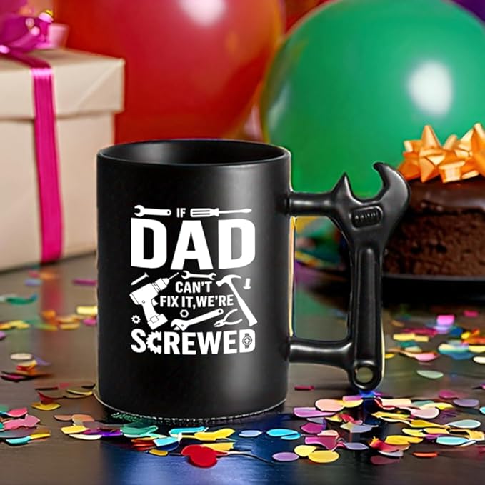 Novelty Fathers Day Dad Gifts from Daughter Son Wife kids, Funny Coffee Mug with Wrench Handle for Dad, Unique Father's Day Birthday Christmas Gifts Present for Men Husband Grandpa Gift Ideas