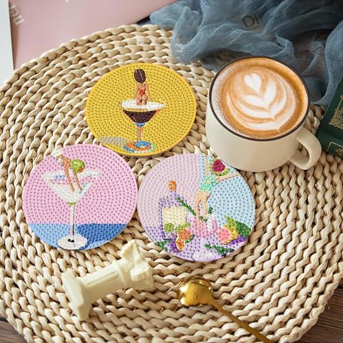 askkqtx 8 Pcs Cocktail Diamond Art Coasters Kits with Holder 4X4 Inch - Image 2
