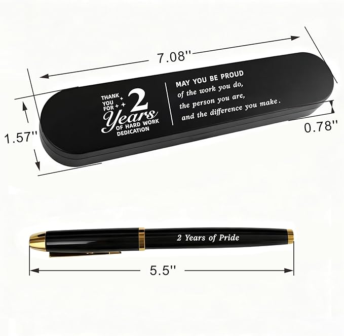 2 Year Work Anniversary Pen Gift- Engraved Gel Pen for Employee & Staff Appreciation Award, 2 Year Service Recognition