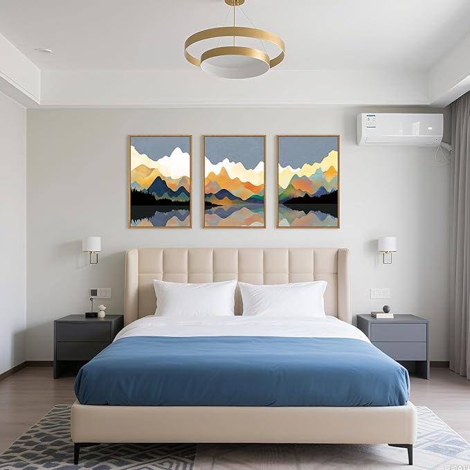 Large Abstract Mountain Lake Framed Canvas Wall Art,Watercolor Boho Forest Wall Decor,Colorful Ridge Landscape Artwork,Modern Wilderness Art Print for Living Room,Bedroom,Office- 16"x24"x3