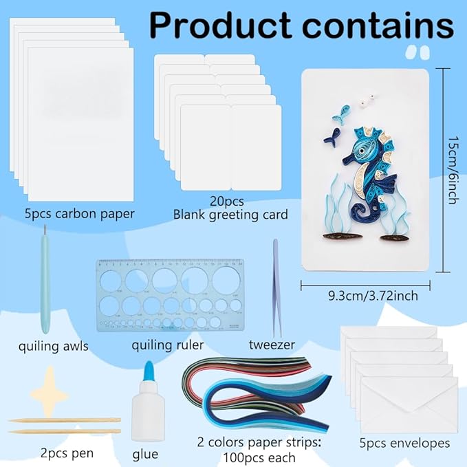WEBEEDY 20 Sets Paper Quilling Kit for Adults Beginners 5 Styles Sea Animals Quilling Greeting Card Making Kit with Instruction DIY Turtles Dolphins Flamingos Jellyfish Seahorses Cards for Birthday