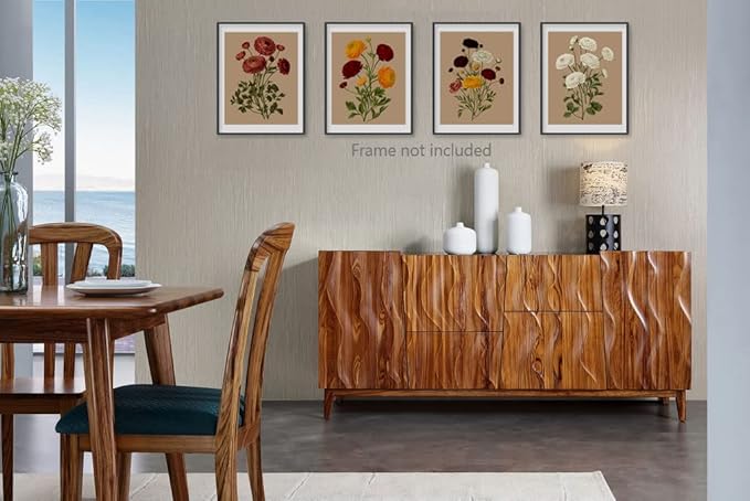 Ranunculus Flowers Prints,Vintage Floral Painting Botanical Canvas Wall Art Poster for Home Office School, Antique Botany Garden Nature Plant Flowers Artwork ,Set of 4 ( 8 x 10 in) Unframed