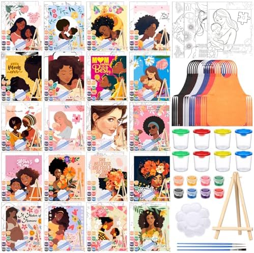 Sherr 140 Pcs 20 Set Pre Drawn Canvas Painting Kit, Mother's Day by Sherr